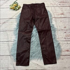 NWOT AG Jeans Isabelle Maroon High Rise Straight Crop Jeans Leatherette Jeans